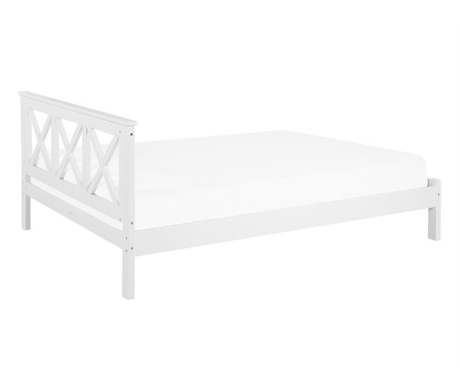 Beliani Cama con somier Madera de pino TANNAY 149x208 Blanco