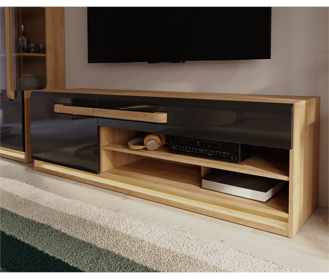 Mueble tv 1 puerta 1 cajón MONTREAL  Negro/ Madera