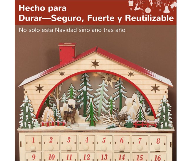 Calendario Adviento Navidad Tablero Multicapa HOMCOM Marron
