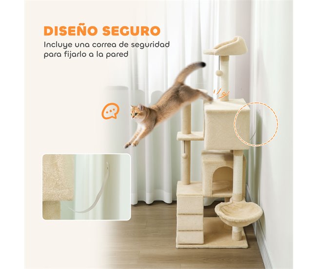 Árbol para Gatos Aglomerado de Madera, Felpa PawHut Crudo