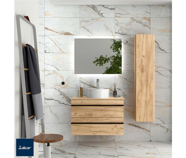 Mueble de baño BORN con perfil de tirador | Lavabo sobre encimera 80 Roble