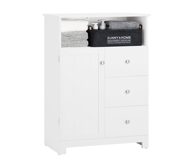 Armario para baño con 1 Puerta y 3 Cajones BZR107-W SoBuy Blanco