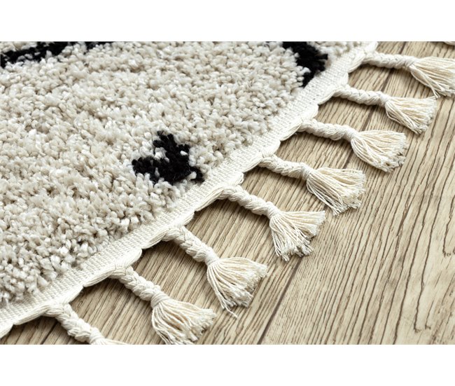 Alfombra BERBER TETUAN B751 zigzag Franjas Bereber Marroquí Shag 120x120 Crema