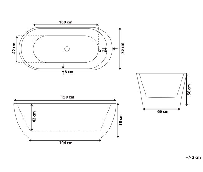 Beliani Bañera independiente NEVIS 75x150 Blanco