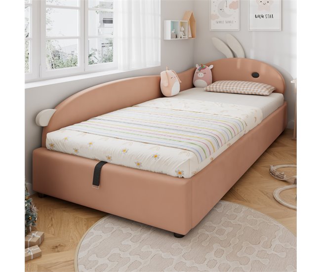 Cama con almacenaje de terciopelo Rosa