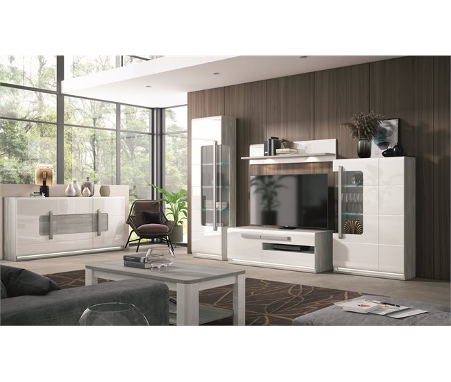 Vitrina alta izquierda 1 puerta MONTREAL Blanco/ Gris