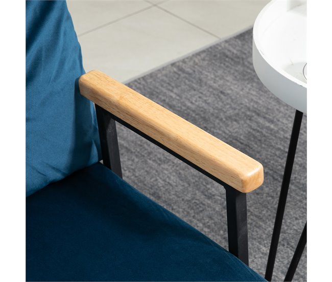Sofá Cama Acero, Espuma, Poliéster, Madera de Caucho HOMCOM Azul