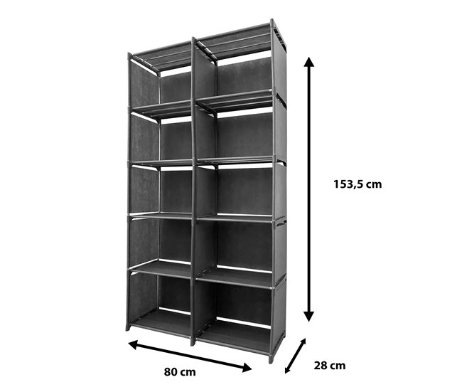 Estanteria Ordenacion 6 Pisos 12 Huecos PVC & Tela Nyana Home 80 Negro