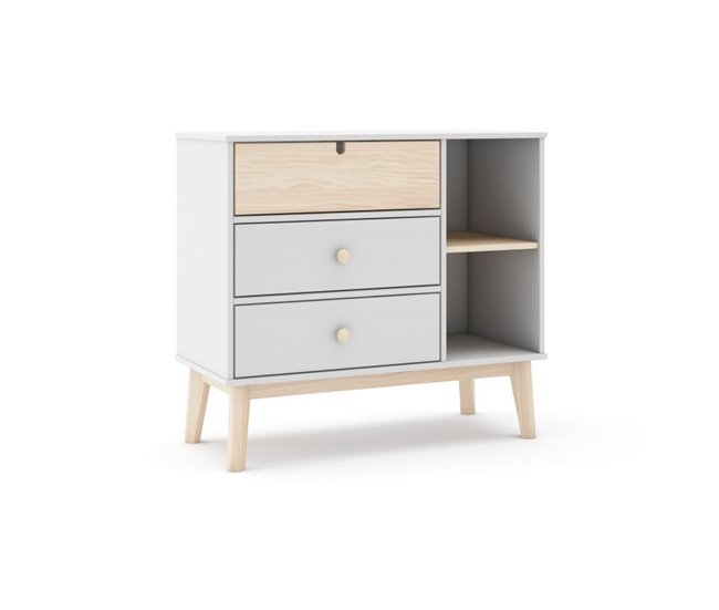 Cómoda Misty Cloud 3 cajones 90 Blanco/ Madera