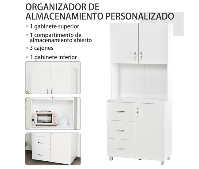 Alacena de Cocina Melamina de Madera HOMCOM, hogar - cocina Blanco