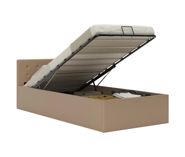 Cama canapé hidráulica cuero sintético 100x200 Marron