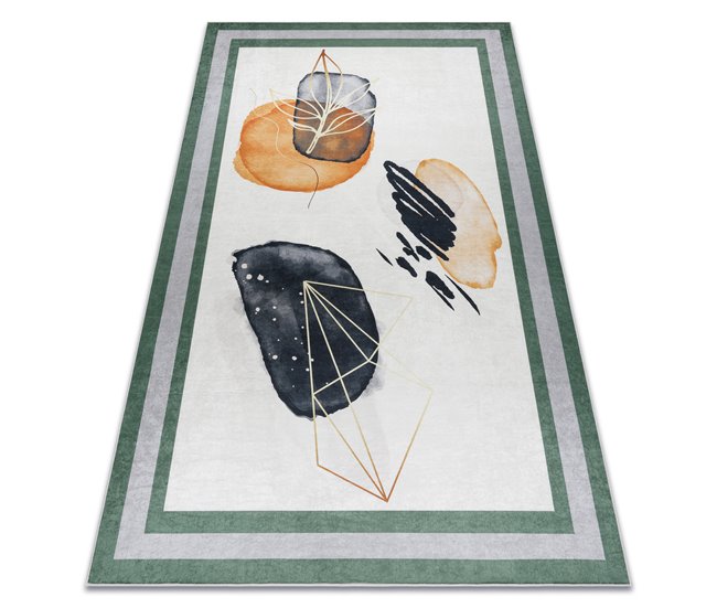 Alfombra lavable ANDRE 1088 Abstracción Marco 80x150 Blanco/ Gris