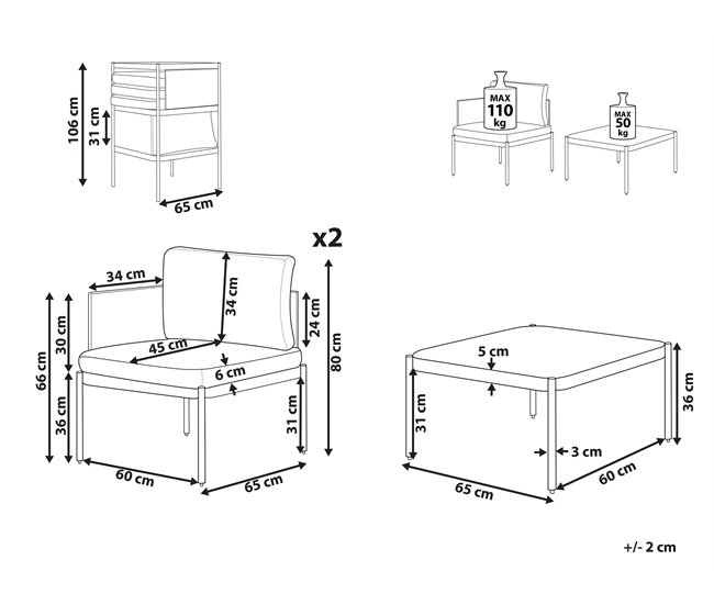Beliani Conjunto de jardín TERRACINA Gris Claro