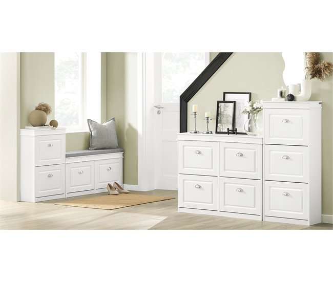 Zapatero Banco con 2 solapas FSR64-W SoBuy 104 Blanco