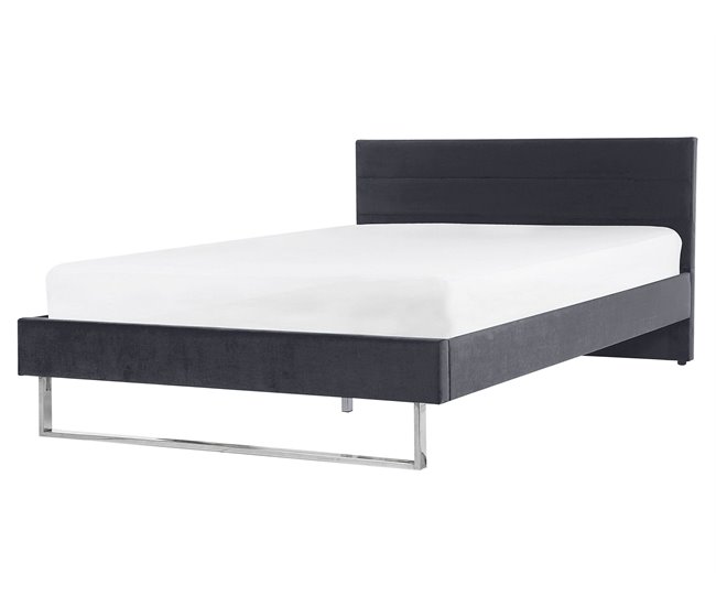 Beliani Cama con somier Terciopelo BELLOU 214x165 Gris Oscuro