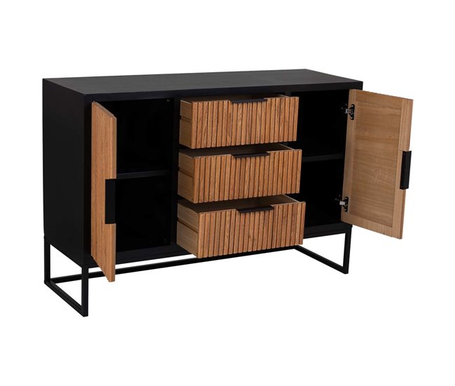 Aparador de 3 cajones y 2 puertas de madera y metal Marron