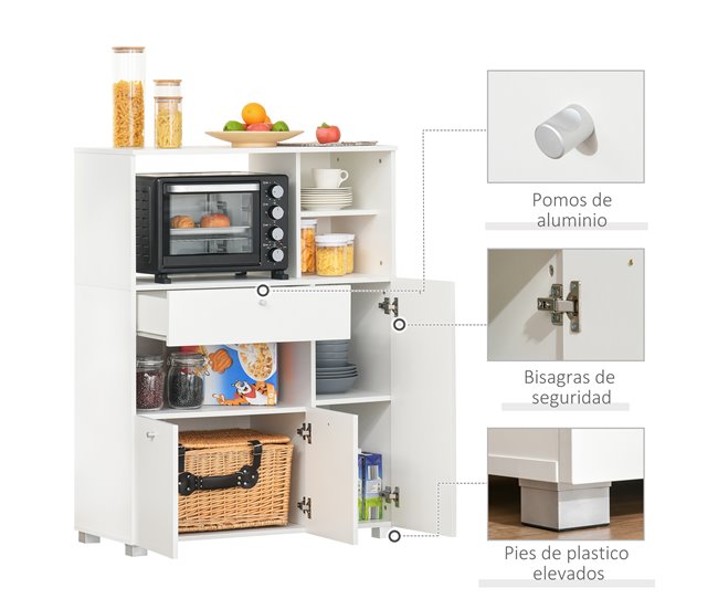 Aparador Auxiliar para Microondas Melamina de Madera HOMCOM 90 Blanco