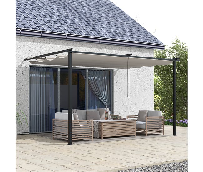 Pérgola de Pared Poliéster, Acero Outsunny Crudo