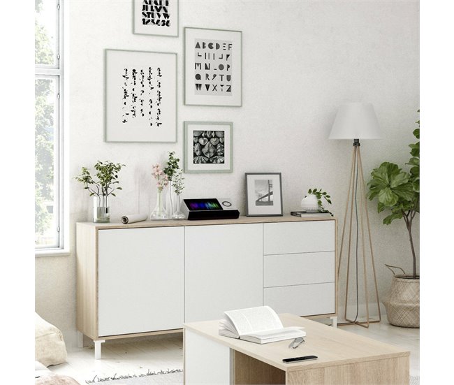 Aparador efecto madera 154 Blanco/ Madera