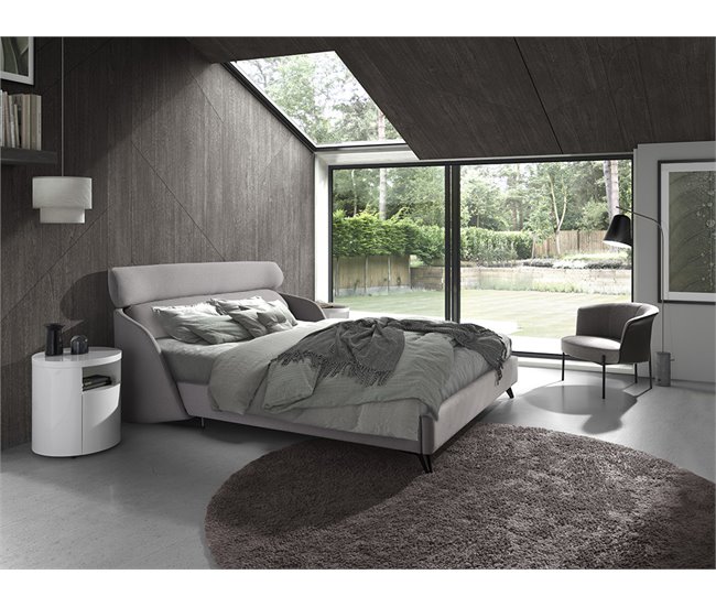 Cama matrimonio tapizada en tela Gris Claro
