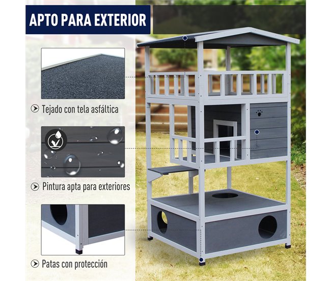 Caseta para Gatos Madera de Abeto PawHut Multicolor