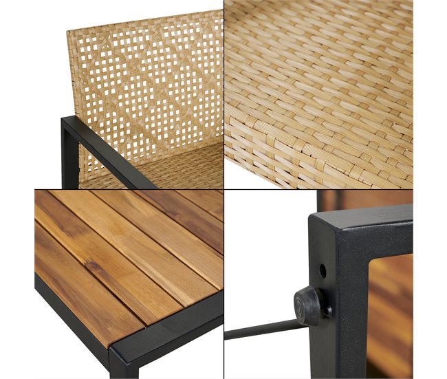 Conjunto de muebles de jardin Calciano 4 piezas ratán Natural