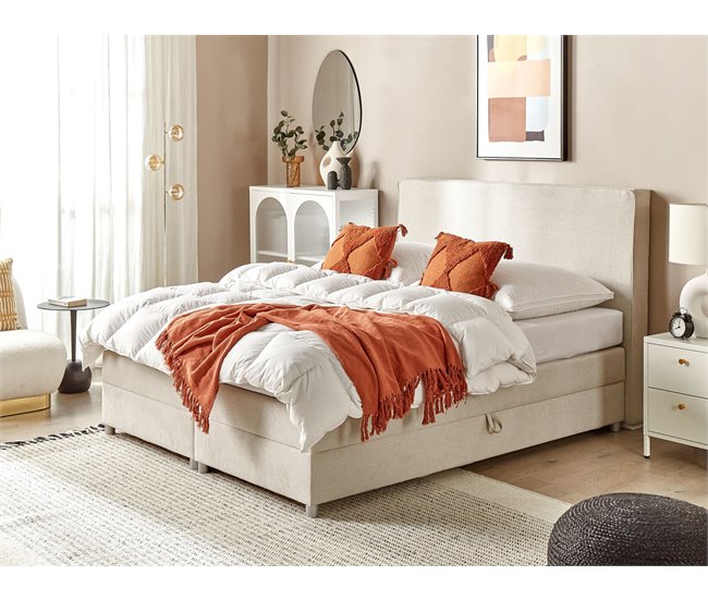 Beliani Cama continental con almacenaje Poliéster MINISTER 168x209 Beige