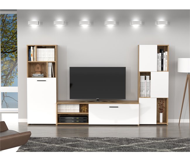 Compacto tv roble y blanco JOY Blanco/ Madera
