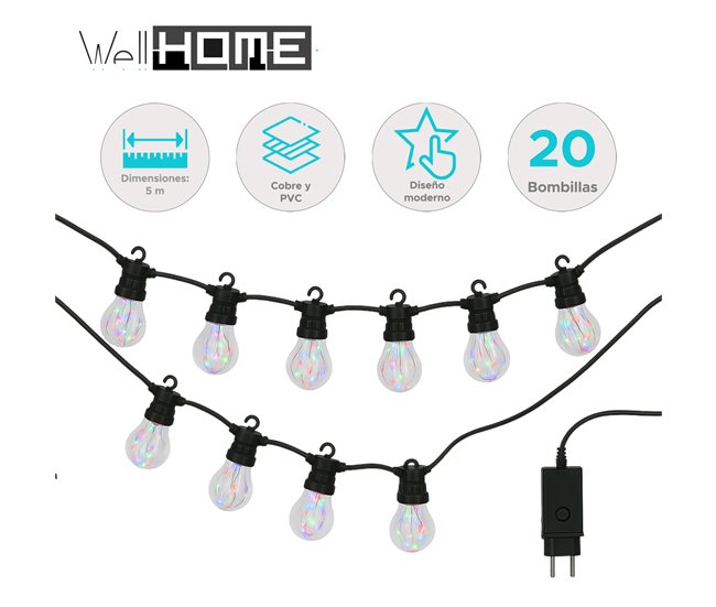 Guirnalda de Luces LED para Interiores y Exteriores con Temporizador Cobre