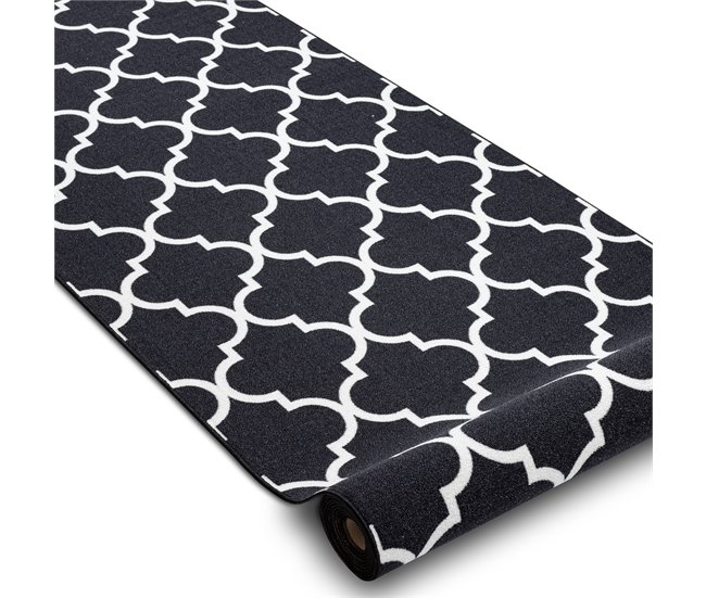 Alfombra de pasillo con refuerzo de goma  Enrejado Trébol marroq 67x1400 Negro