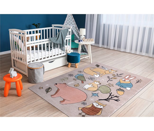 Alfombra FUN Forester para niños animales bosque 240x330 Beige