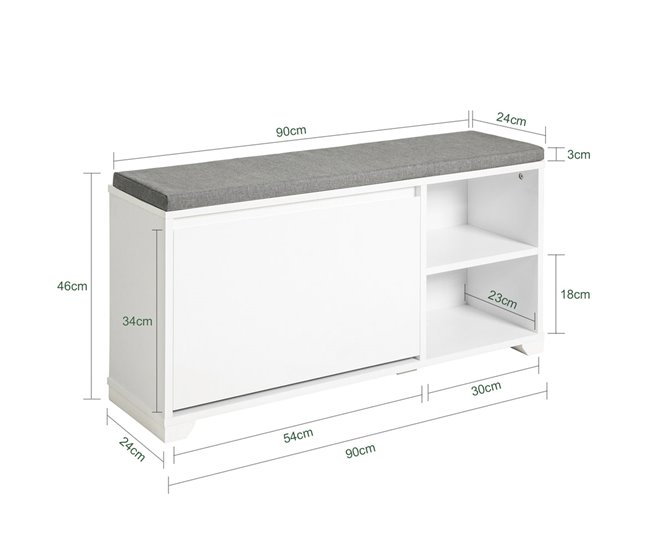 Banco Zapatero con 1 Solapa y 2 Compartimentos FSR119-W SoBuy Blanco