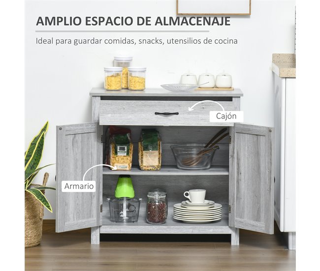 Aparador de Cocina MDF y Melamina de Madera HOMCOM 80 Gris