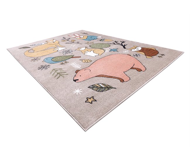 Alfombra FUN Forester para niños animales bosque 240x330 Beige