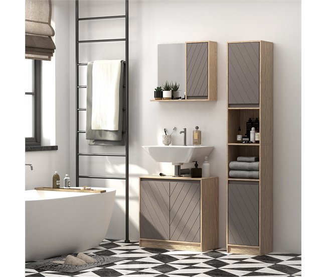 Armario de Baño con Espejo MDF, Melamina de Madera HOMCOM 57 Marron