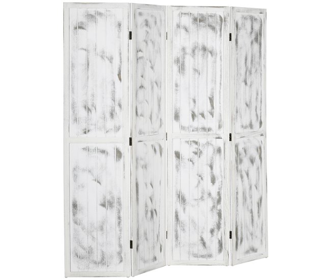 Biombo Separador Madera de Paulownia, MDF HOMCOM Blanco