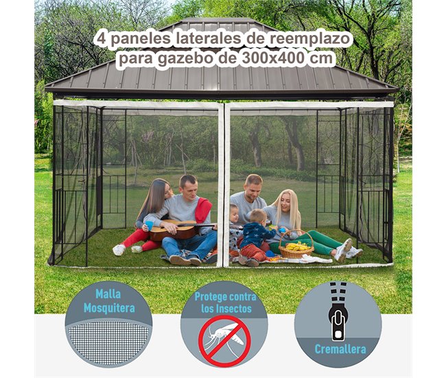 4 Paneles Laterales de Mosquitera para Carpa Poliéster, Nylon 352x0 Negro