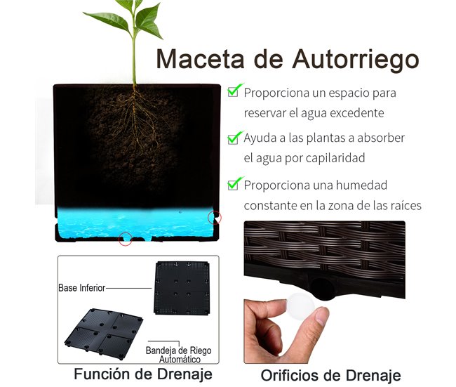 Conjunto de 2 Macetas Cuadradas PP Outsunny Marron