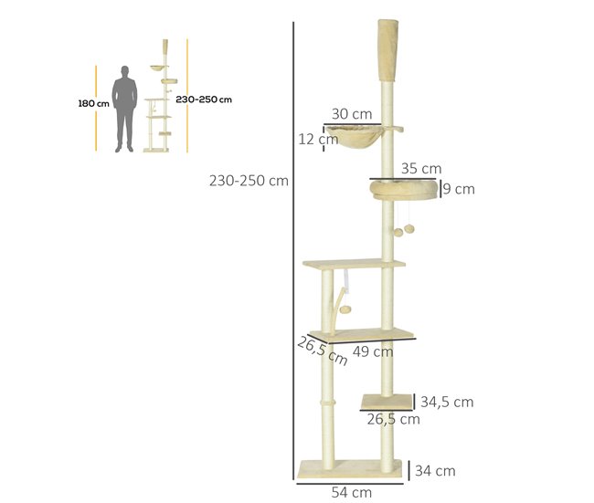 Árbol para Gatos Aglomerado de Madera, Felpa PawHut Crudo