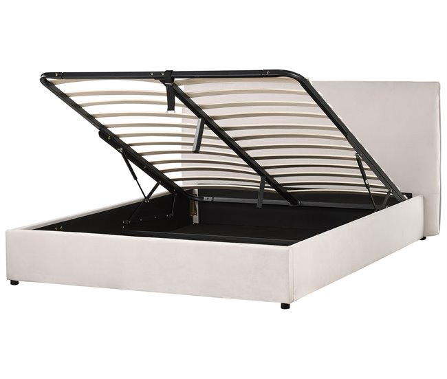Beliani Cama con almacenaje Terciopelo LAVAUR 183x210 Blanco/ Beige