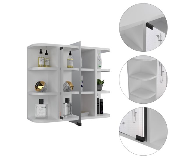 Armario de Pared para Baño Milán con Estantes y Espejo Blanco