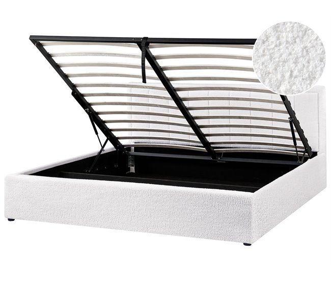 Beliani Cama con almacenaje Bouclé MONTLAUR 189x216 Blanco