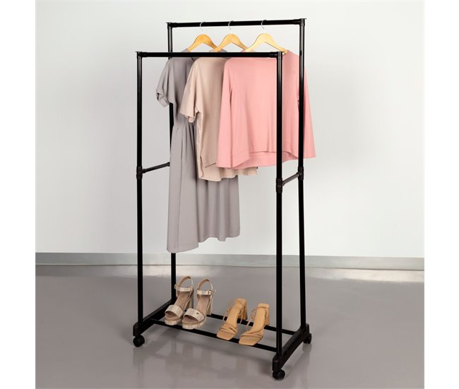 Max Home Burro ropa doble altura con zapatero y ruedas Negro