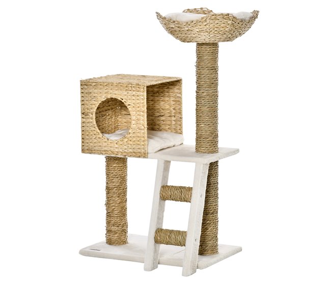 Árbol para Gatos Aglomerado de Madera, Totora, Poliéster PawHut Marron