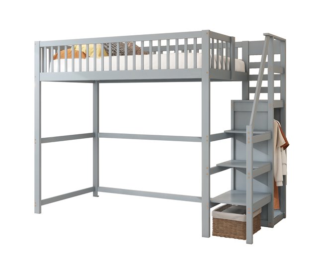 Cama alta para niños 245x95 Gris