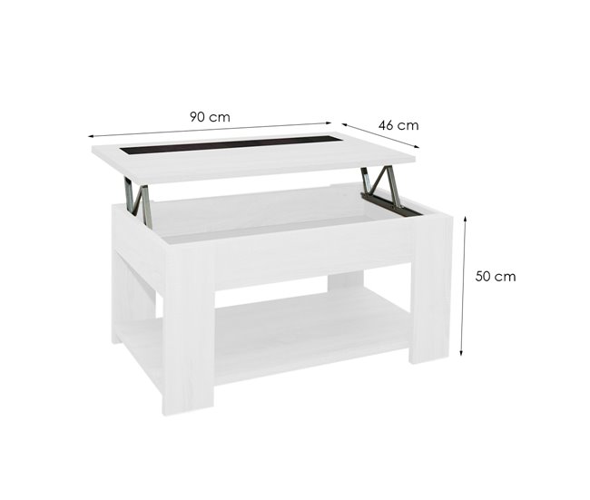 Acomoda Textil – Mesa de Centro Elevable de Madera Agueda. 90x46 Blanco/ Gris