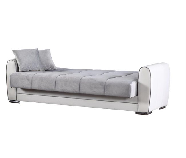 Sofá cama 3 plazas en tela Dgirou Blanco/ Gris