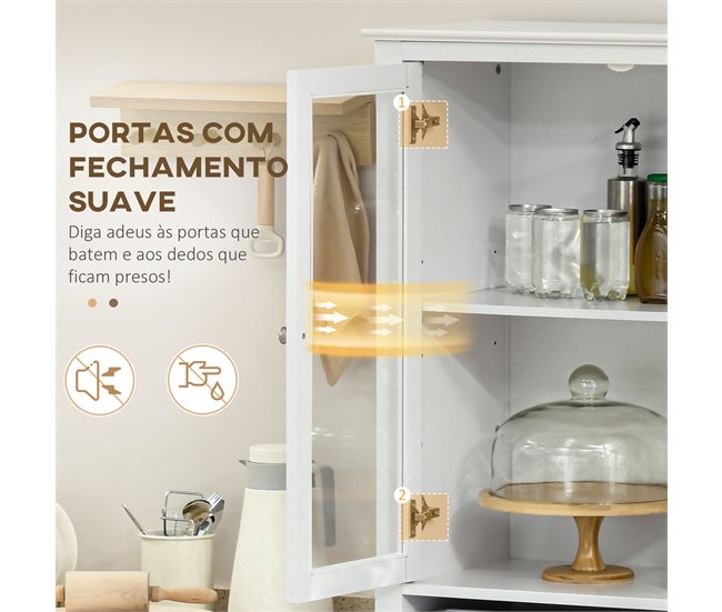 Alacena de Cocina MDF, Vidrio Templado HOMCOM, hogar - cocina Blanco