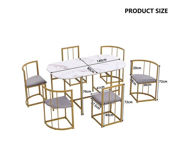 Conjunto de mesas y sillas de comedor 140x80 Blanco/ Gris