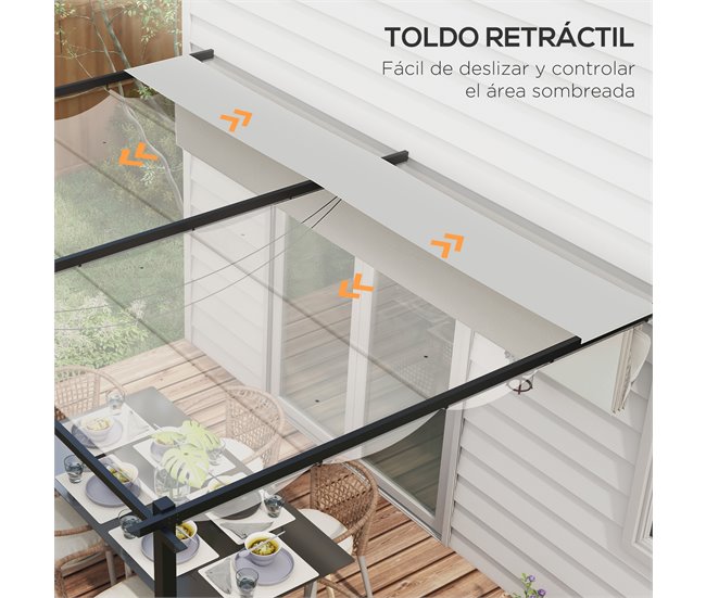 Pérgola de Pared Poliéster, Acero Outsunny Crudo